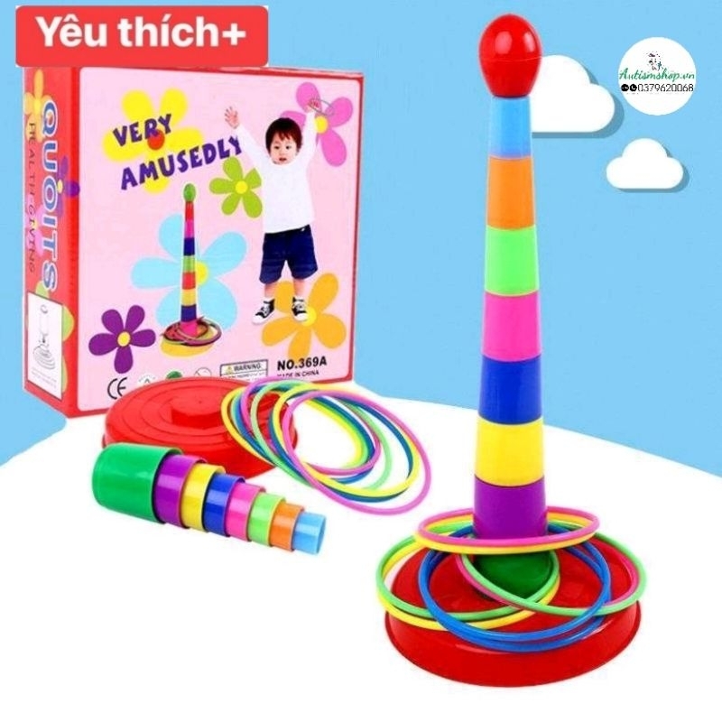 🍄 Bộ Đồ Chơi Xây Tháp Ném Vòng Nhiều Màu Sắc - Trò Chơi Vận Động Cho Bé