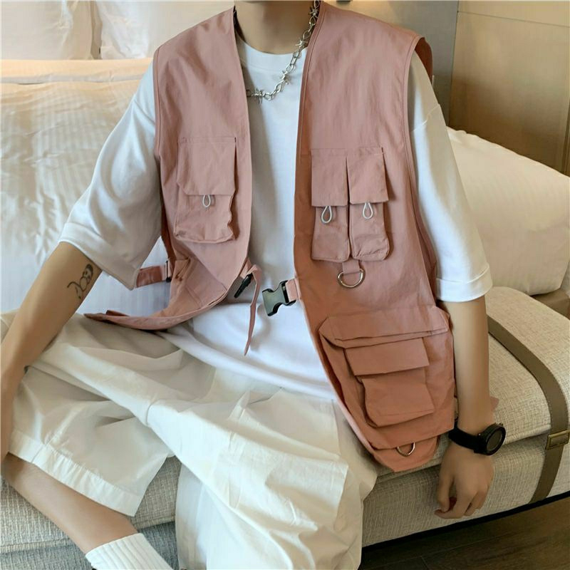 Áo Khoác Gile Túi Hộp Mùa Thu Có Móc Cài Cho Nam Nữ