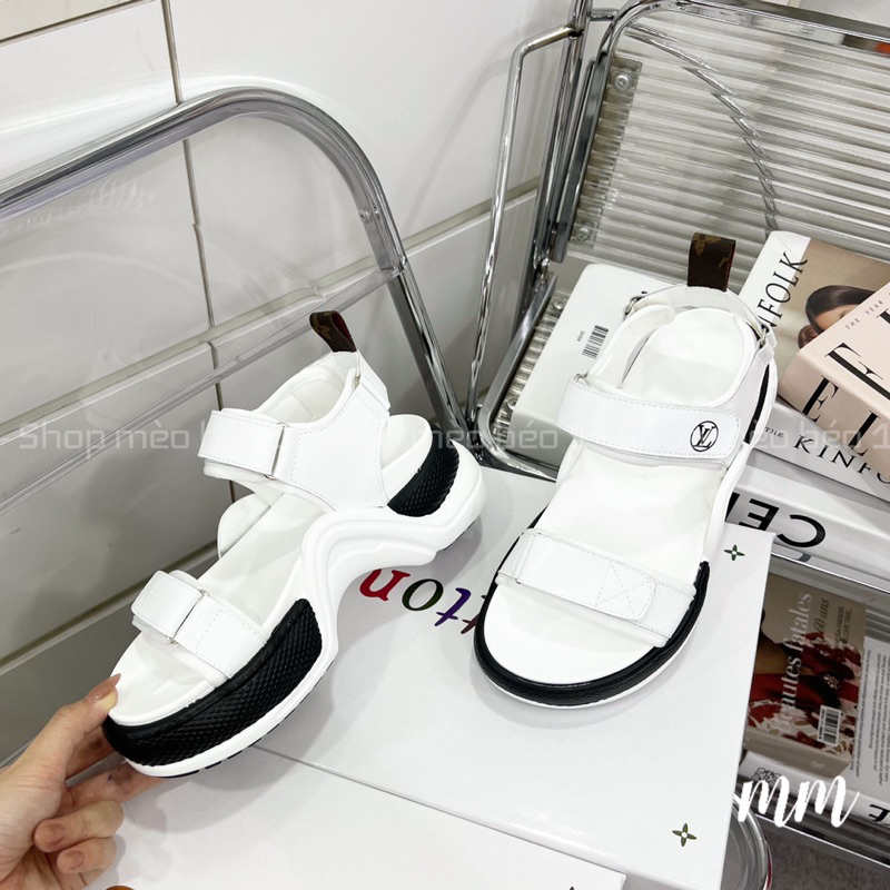Sandal lv quai da dán ngang đế bằng viền pha fullbox