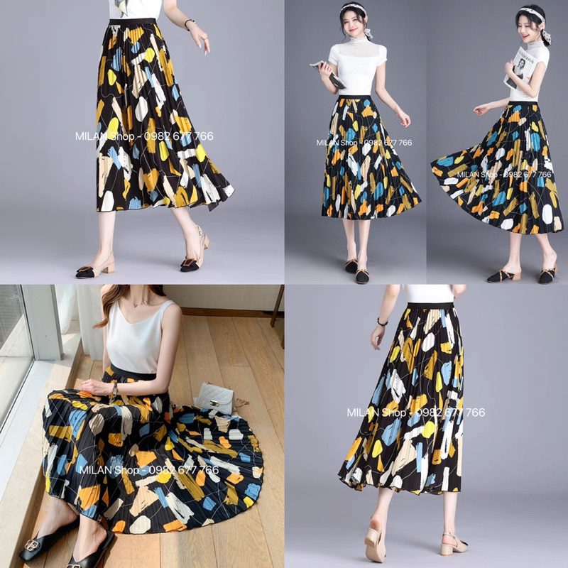 Chân váy dập ly nhiều hoạ tiết cute