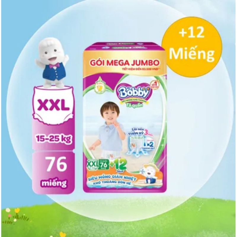 Combo 2 bịch tã bỉm quần Bobby M112+4/L96+12/XL84+12/XXL76+12 Miếng