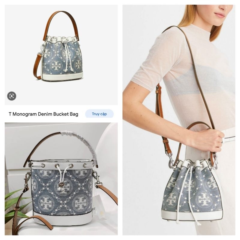 Túi T.ORY B.URCH T MONOGRAM DENIM BUCKET họa tiết xinh xắn