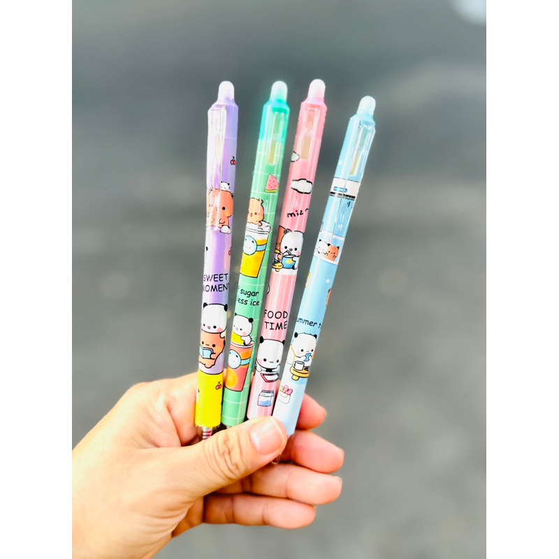 Bút Gel Xoá Được Dạng Bấm Mực Tím Mẫu Gấu Dâu Lotso Bear/Gấu Panda - 1 Cây