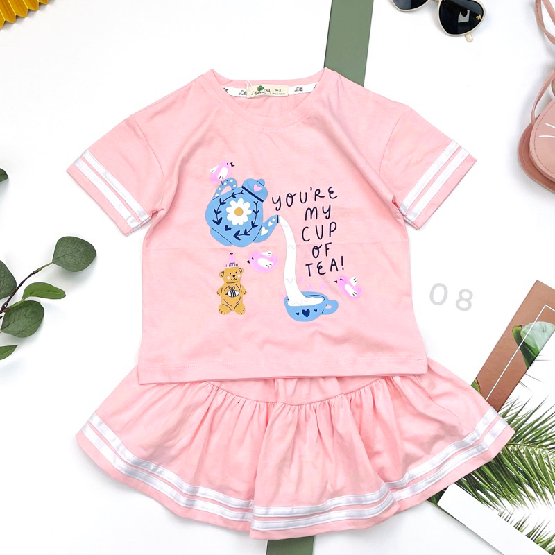 Bộ cotton áo cộc tay, chân váy bé gái 3-10y . Chất cotton mềm mịn, thấm hút mồ hôi, co giãn tốt