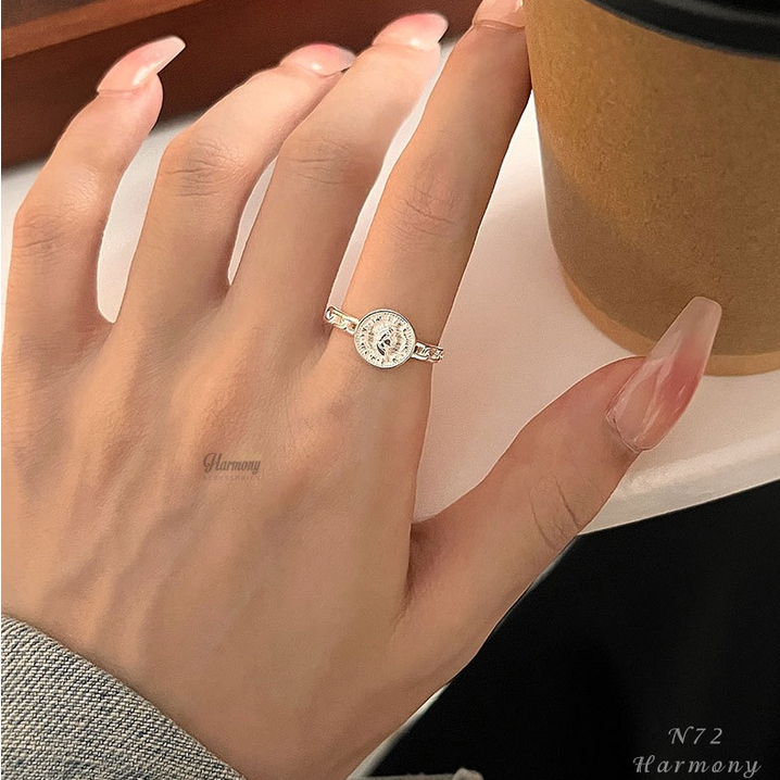 Nhẫn nữ bạc 925 cao cấp dáng mở freesize hình đồng xu nữ hoàng châu âu Fiona | HARMONY ACCESSORIES N72