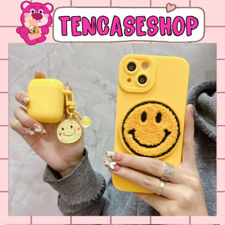 [ Mã 203 ] Full combo ốp lưng + bọc tai nghe air pod màu vàng hoạ tiết mặt cười vải thêu dành cho ip - TENCASESHOP
