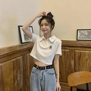 ÁO CROPTOP BABYTEE CỔ BẺ THÊU GẤU BG