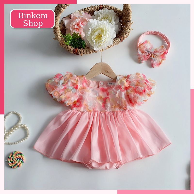 Váy Bé Gái Sơ Sinh BINKEMSHOP. Body Đầy Tháng Cho Bé Tặng Kèm Turban. Bodysuit Cho Bé Sơ SInh 0 12 Tháng