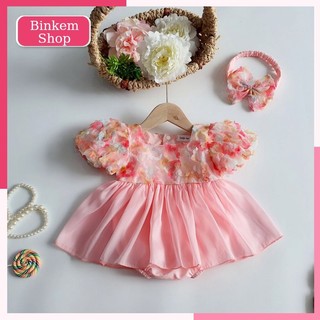 Váy bé gái sơ sinh binkemshop. body đầy tháng cho bé tặng kèm turban. bodysuit cho bé sơ sinh 0 12 tháng