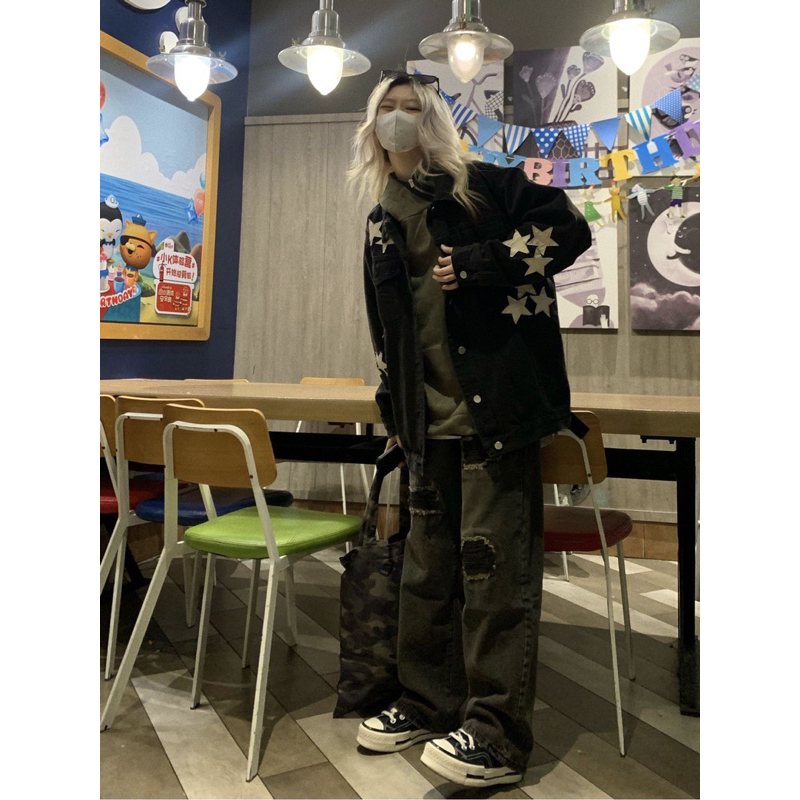 Áo khoác Denim unisex Star thêu hình ngôi sao