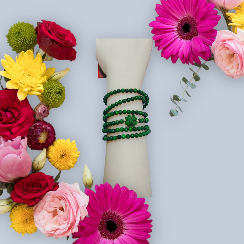 Chuỗi vòng tay cỏ bốn lá sơn thuỷ 4 ly 216 hạt thiên nhiên