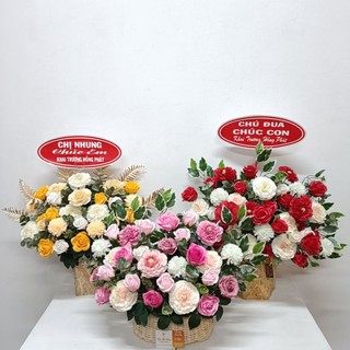 Giỏ hoa hồng sáp mừng khai trương, sinh nhật,...