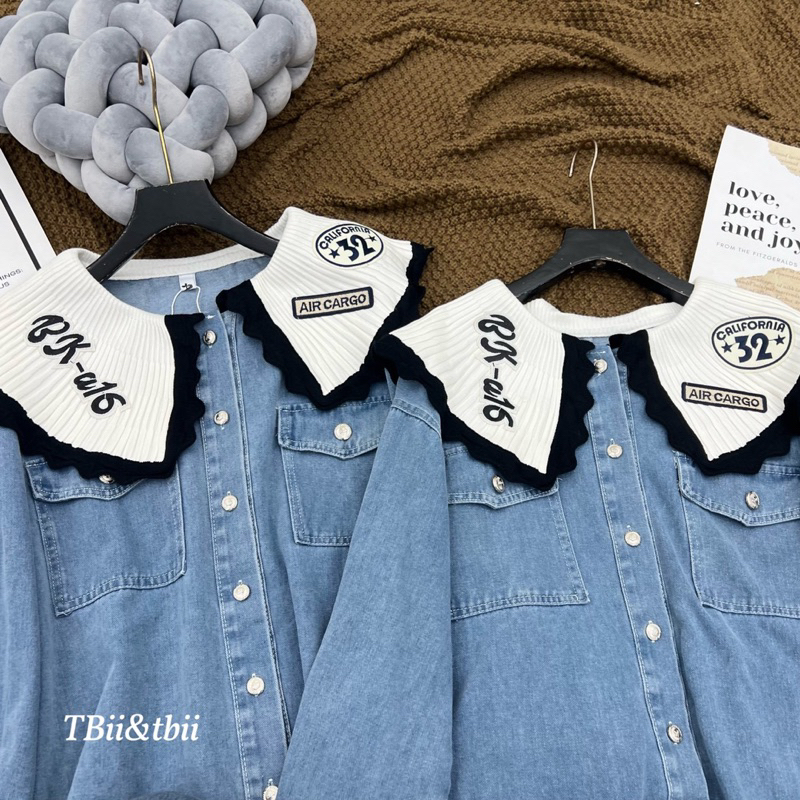 Áo sơ mi bò cổ ren siêu hot Bầu Bé