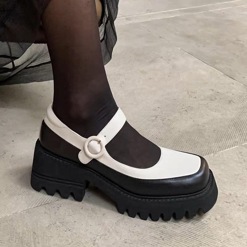 ORDER 🌼 Giày moca mũi vuông phối màu da bò 6cm 34-39