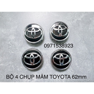 4 chụp mâm toyota 62mm đen viền bạc cao cấp