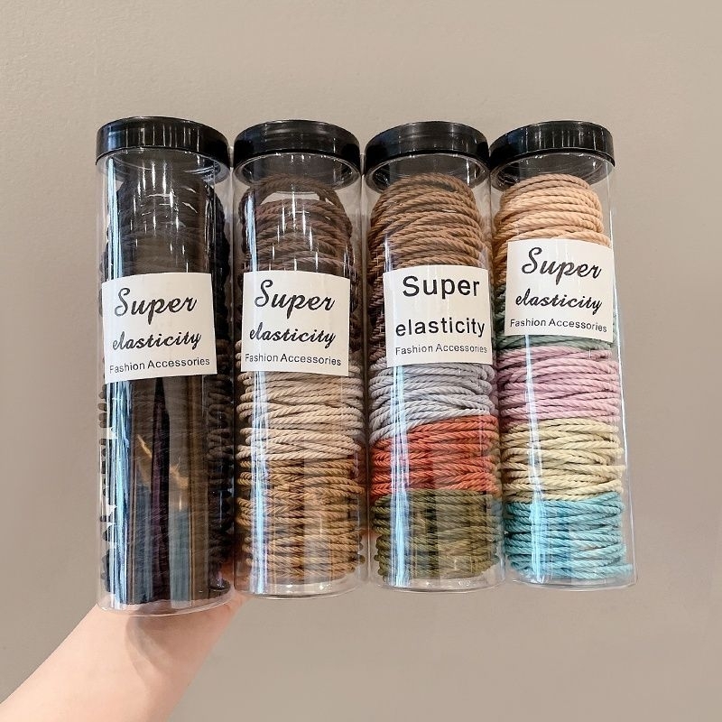 Hộp 100 thun buộc tóc nữ nhiều màu trơn cao cấp bền bỉ tiện lợi