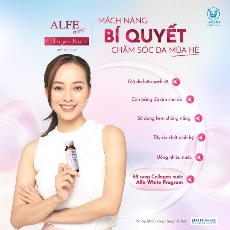 Nước uống Collagen Alfe làm trắng da giảm thâm sạm nám từ bên trong hộp 10chai