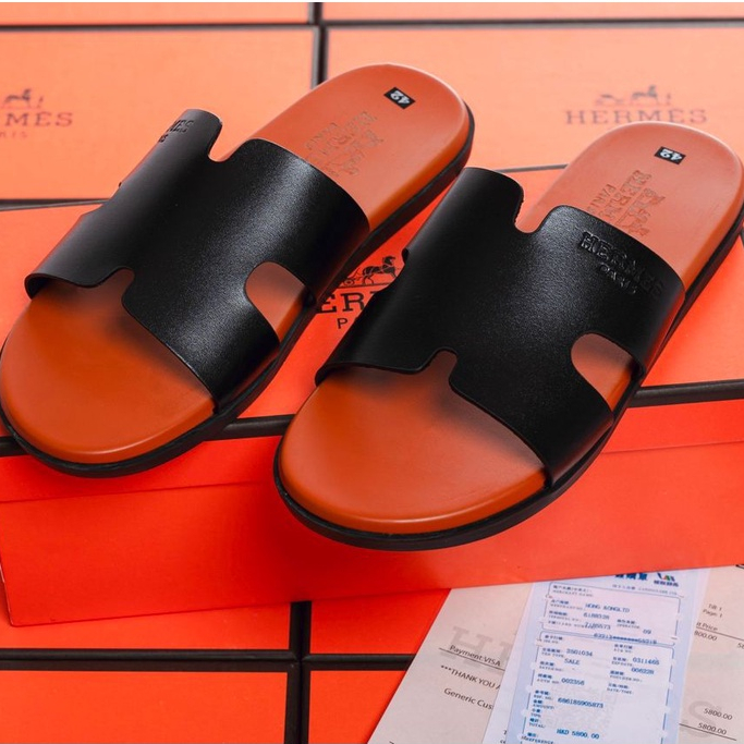 Dép HM Nam Quang Ngang Da Hiện Đại Phiên Bản Màu Cam Chống Thấm Nước Đi Thoáng Chân Kiểu Dáng Thời Trang Năng Động