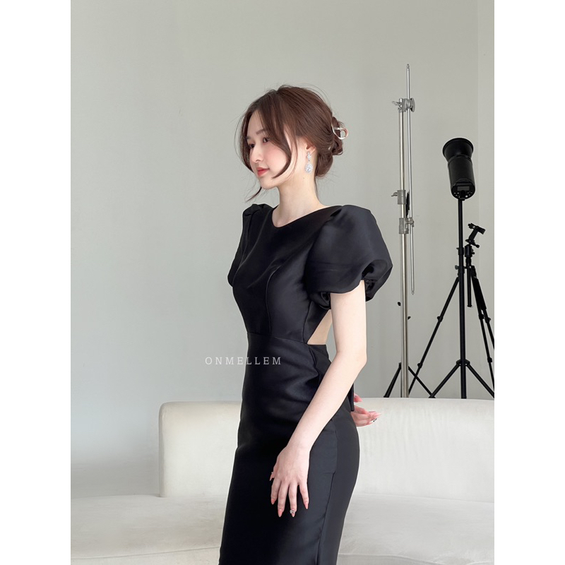 Mell14 dress - Váy dài cột nơ tay bồng hở lưng sang chảnh Onmellem