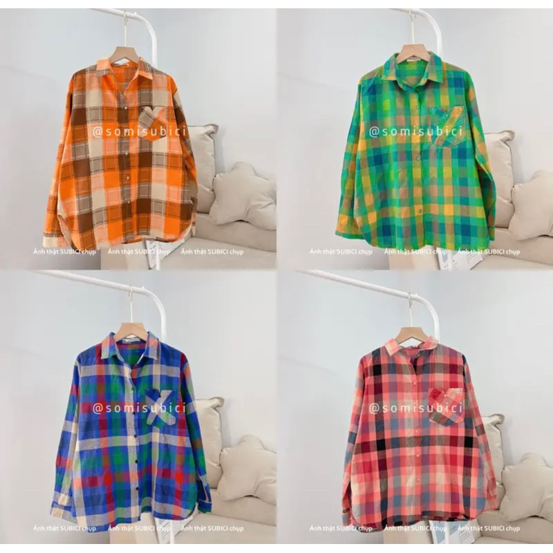Áo sơmi kẻ tay dài 1 túi