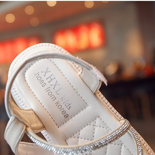 Dép Sandal Cho Bé Gái 4-14 Tuổi Dây Chéo Gắn Đá Đan Dây