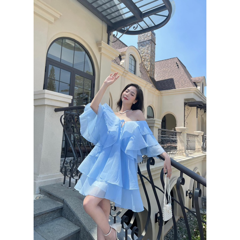 ĐẦM TRẮNG BBD BÈO KÈM CHOCKER CỔ HOA