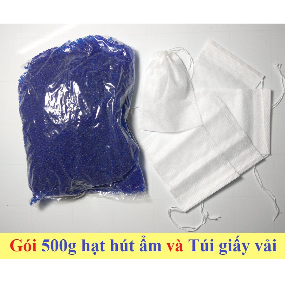 Gói 500g Hạt chống ẩm, hạt hút ẩm cho máy ảnh, có chỉ thị màu xanh