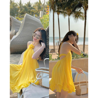 Set váy hoa yếm dập ly