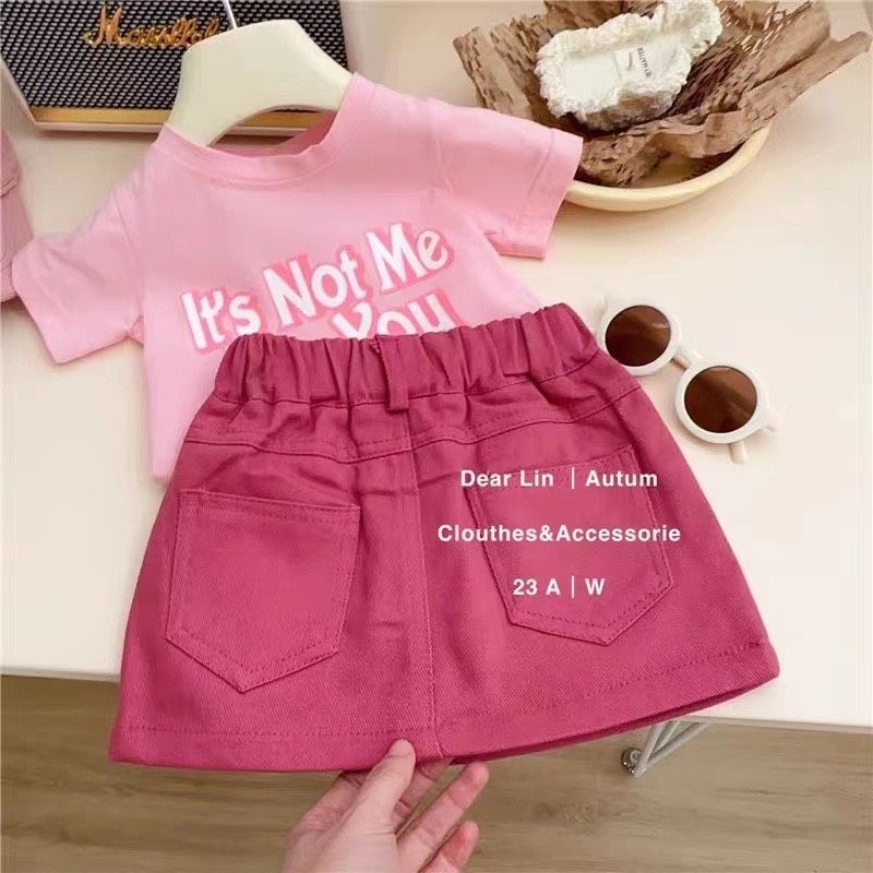 Sét áo phông mix chân váy hồng thời trang cho bé gái