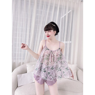 Đồ ngủ bigsize, đồ lụa chiffon phối satin cao cấp, set đồ ngủ 2 dây<65kg