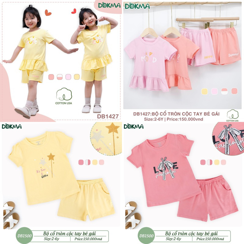 Bộ cộc tay bé gái cotton Dokma DB1427 DB1500