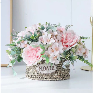  Giỏ hoa giả để bàn - Chậu hoa giả cắm sẵn -Giỏ hoa lụa trang trí phòng khách phòng ngủ showwroom shop văn phòng,. 