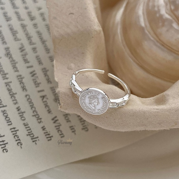 Nhẫn nữ bạc 925 cao cấp dáng mở freesize hình đồng xu nữ hoàng châu âu Fiona | HARMONY ACCESSORIES N72