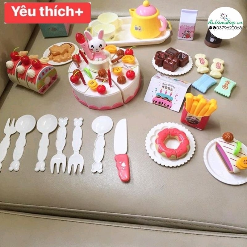 🍄 Đồ chơi bánh sinh nhật ⚡ CỰC HOT ⚡ Đồ chơi cắt bánh kem với 85pcs có hiệu ứng nhạc đèn (hàng loại 1)