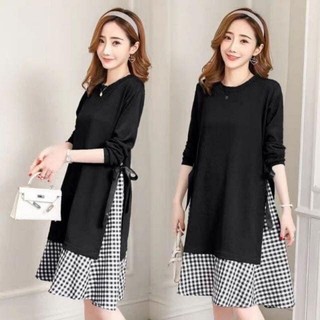 Đầm bigsize thiết kế Mit Design 40kg_120kg mẫu đen phối sườn kẻ caro mặc đi làm đi chơi siêu xinh