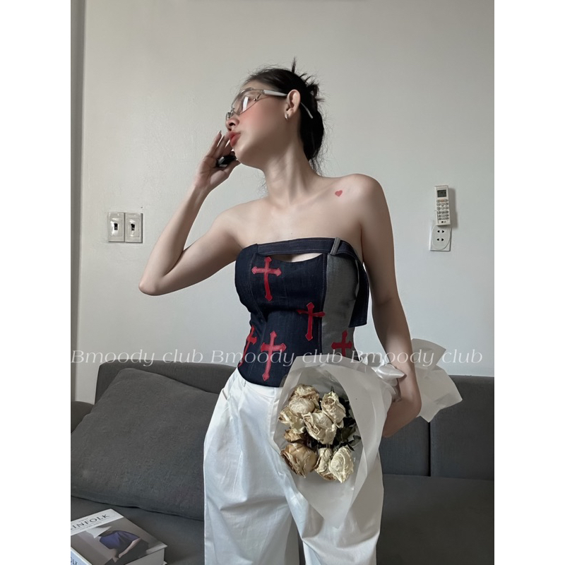 ✨Áo Croset “CROSS Top”———Áo Jean đắp da thánh giá. | BigBuy360 - bigbuy360.vn