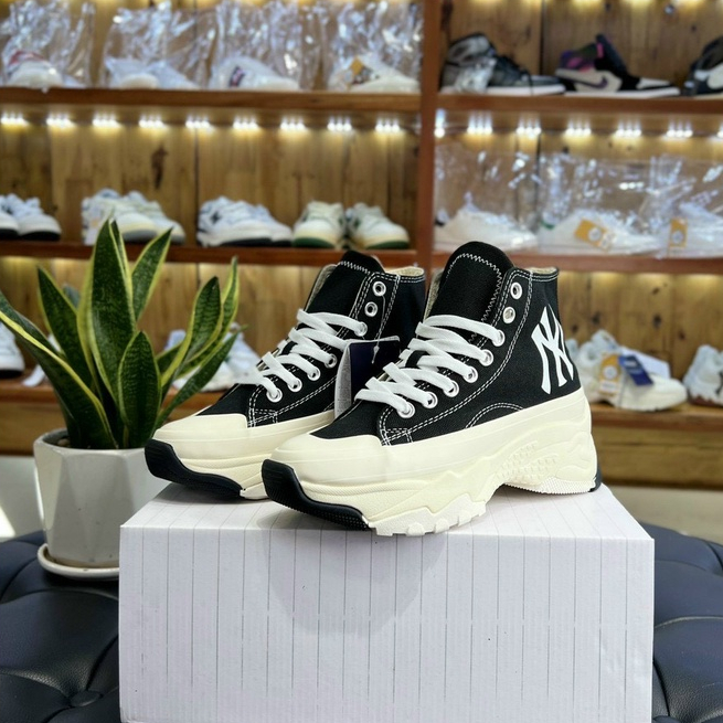Giày thể thao sneaker MLBB Chunky High NY Đen Đế Cao 6cm Siêu Tôn Dáng