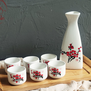 Bộ bình 6 ly uống rượu kiểu Nhật miệng tam giác bằng gốm bộ rót rượu 150ml uống rượu sake soju