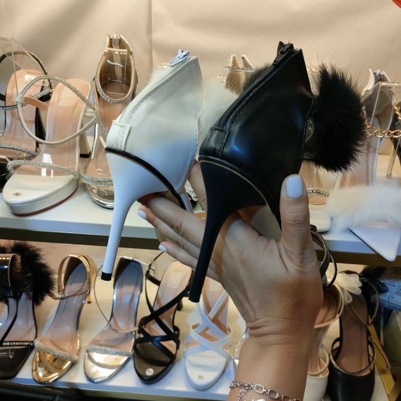 Giày Mũi Nhọn Nữ MINAFS Đế Cao 9cm Cổ Cao Lông Vũ Gót Nhọn Bít Gót Sau Mũi Tròn - CGLMN