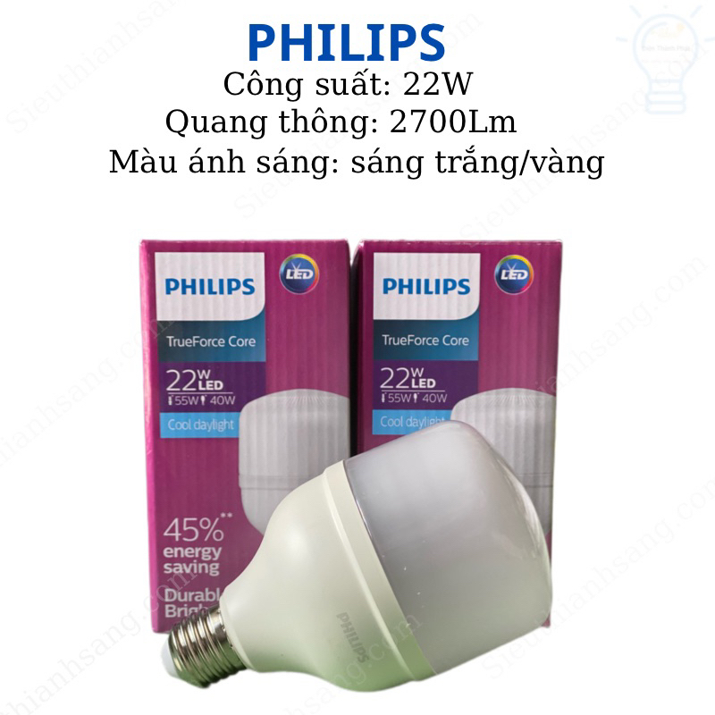Bóng đèn PHILIPS tiết kiệm điện năng công suất 22W TForce Core HB MV E27 GEN3 ánh sáng êm dịu - ánh sáng trắng/sáng vàng