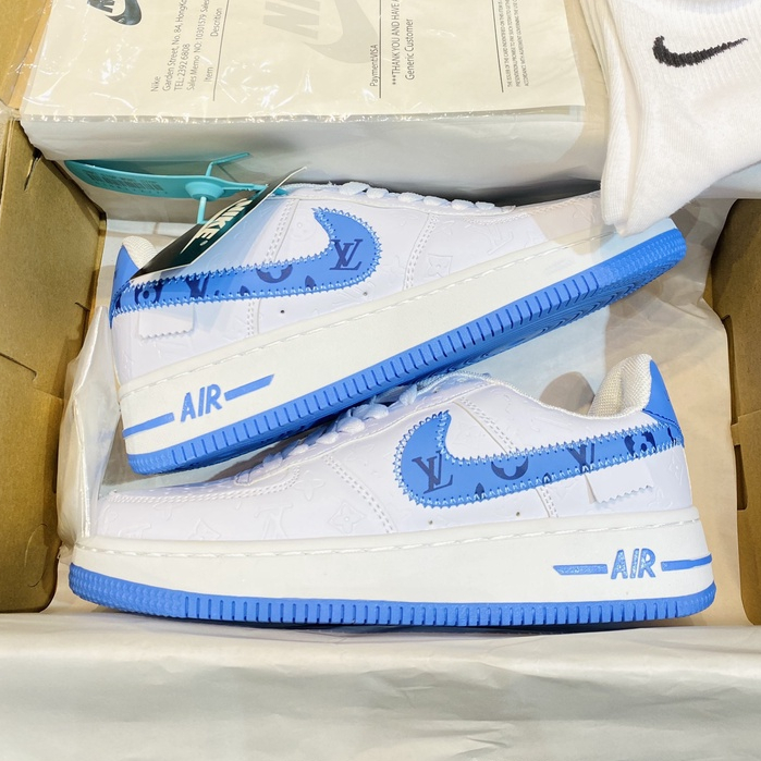 Giày thể thao AF1 trắng xanh Hot Trend nam nữ, Giày sneaker Force 1 trắng xanh dùng đi học,tập gym,chạy bộ