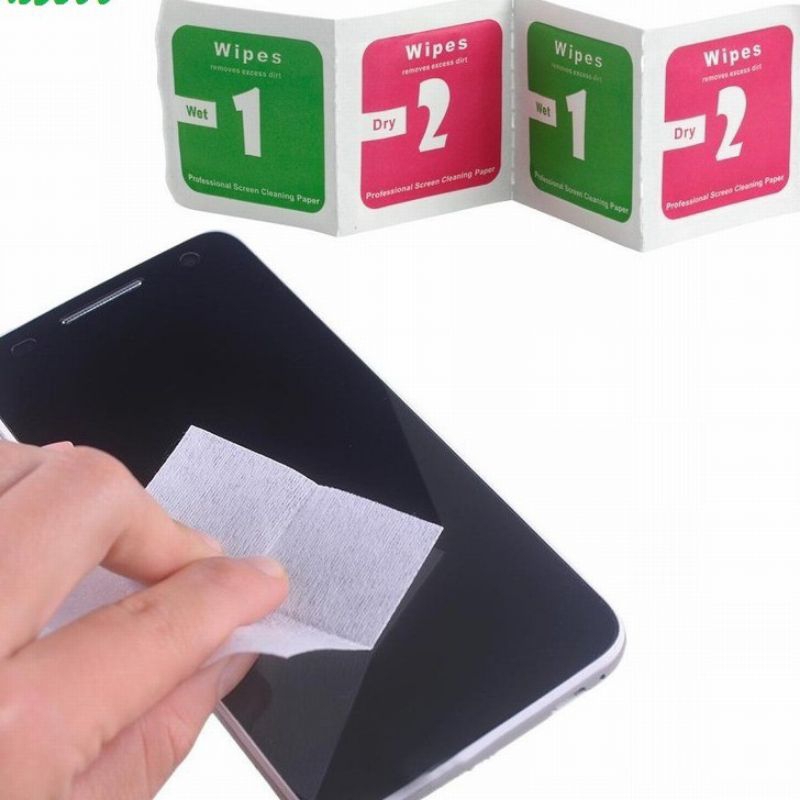 Combo 100 200 500 bộ khăn lau màn hình 1 2 giấy lau bụi dán kính cường lực