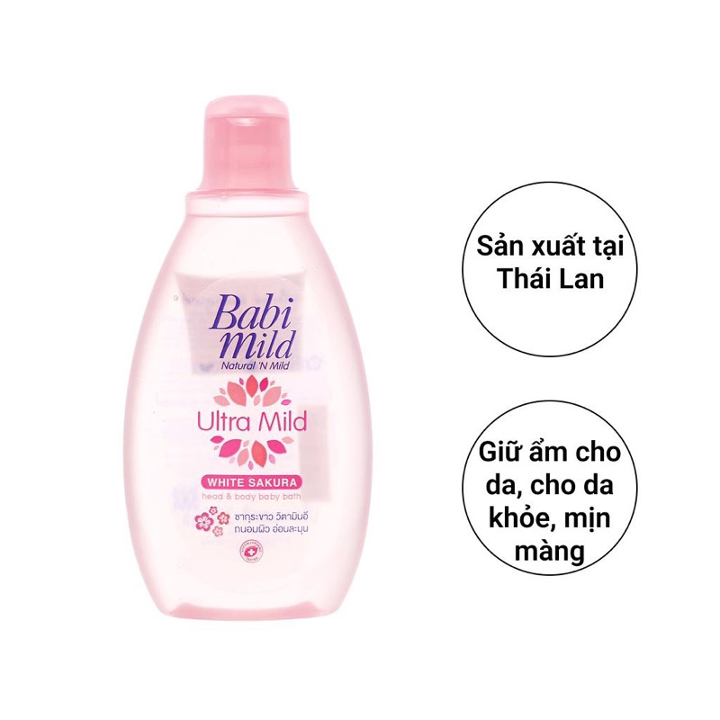BABI MILD Sữa tắm gội toàn thân trẻ em White Sakura 200ml