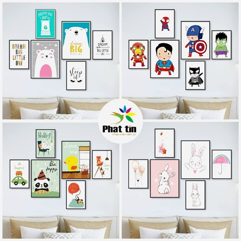 Tranh thiếu nhi trang trí phòng cho bé, tranh treo tường, decor Inphattin hiện đại, canvas chỉ cần dán.