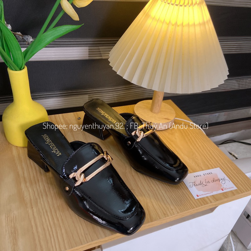 Hài sục da L1 gót 6cm⚡️ANDU STORE⚡️