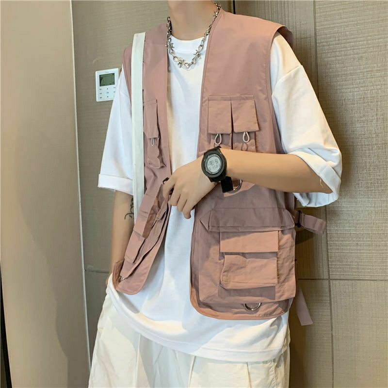 Áo Khoác Gile Túi Hộp Mùa Thu Có Móc Cài Cho Nam Nữ