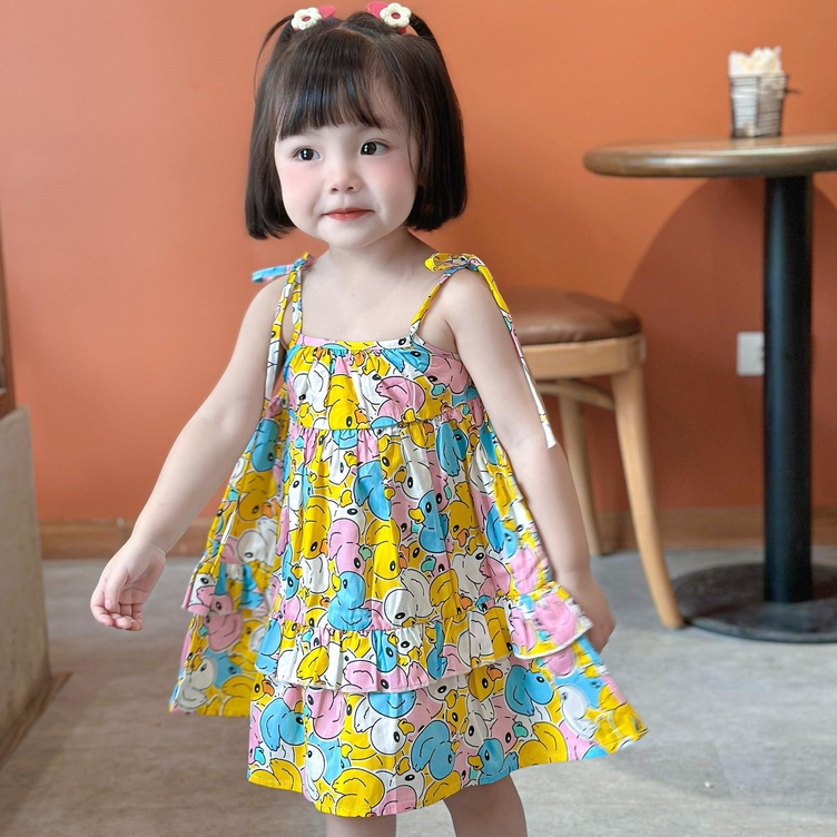 Váy Hoa Nhí 2 Dây Bé Gái WOWKIDS Tùng Váy Phối Bèo Họa Tiết Dễ Thương Cho Bé Từ 10-19kg