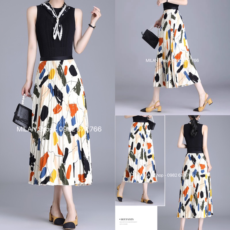 Chân váy dập ly nhiều hoạ tiết cute