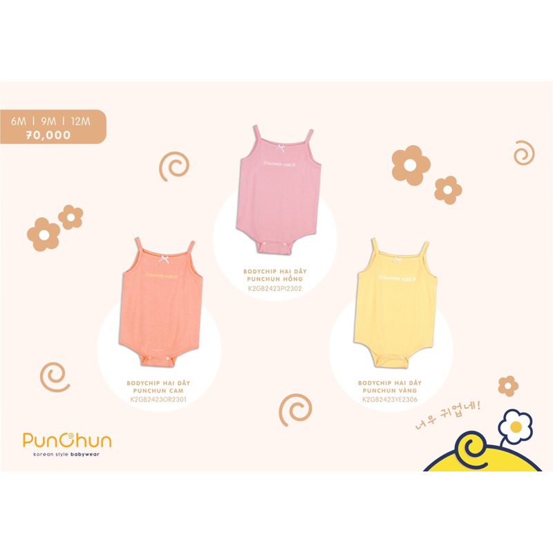 Punchun body chip ba lỗ chất cotton thoáng mát cho bé mặc mùa hè SS23