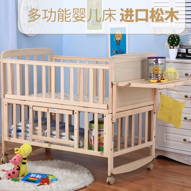 Cũi gỗ em bé, kèm đệm, nôi cũi 2 tầng cho bé gỗ thông kèm đệm xơ dừa, size 105*60*40cm có thanh chắn giường